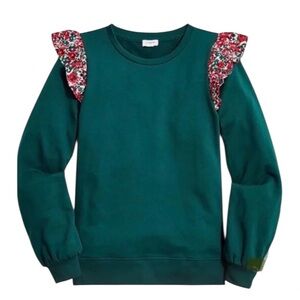 J. CREW Floral Ruffle Sleeve Green Sweatshirt Women’s Top